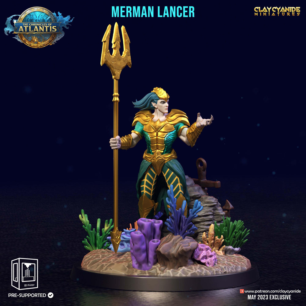 3D Printed Clay Cyanide Merman Lancers The Chronicles of Atlantis 28 32 mm D&D (Online Only)