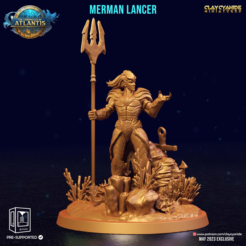 3D Printed Clay Cyanide Merman Lancers The Chronicles of Atlantis 28 32 mm D&D (Online Only)