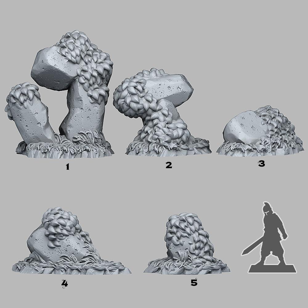 3D Printed Fantastic Plants and Rocks Grassy Rocks 28mm - 32mm D&D Wargaming (Online Only)