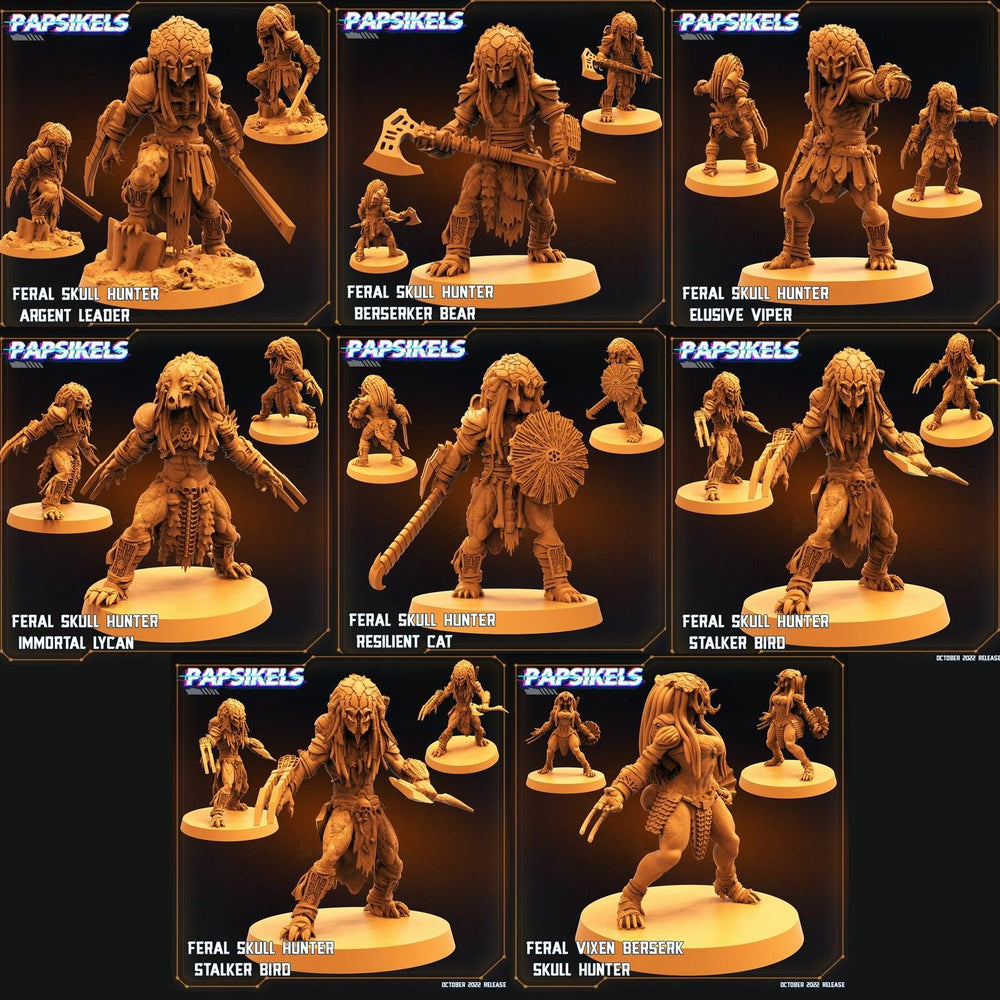 3D Printed Papsikels Cyberpunk Sci-Fi Feral Vixen Skull Hunter Set - 28mm 32mm (Online Only)