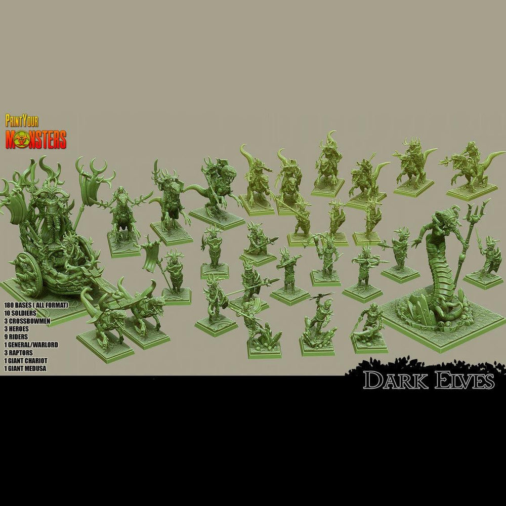 3D Printed Print Your Monsters Dark Elves Full Army Set 28mm - 32mm D&D Wargaming (Online Only)