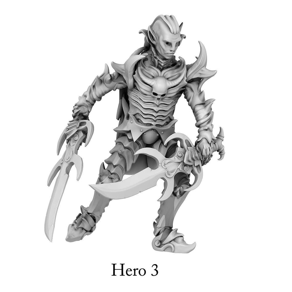 3D Printed Print Your Monsters Dark Elves Heroes Set 28mm - 32mm D&D Wargaming (Online Only)
