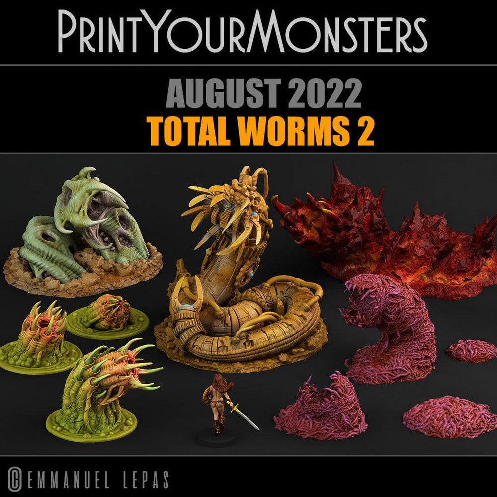 3D Printed Print Your Monsters Lava Worm Total Worms 2 Set 28mm - 32mm D&D Wargaming (Online Only)