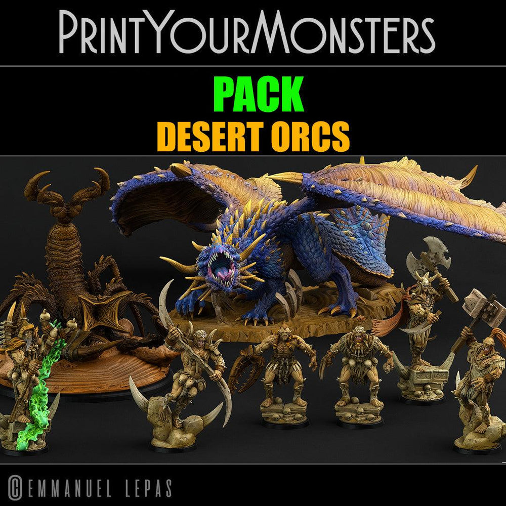 3D Printed Print Your Monsters Orc Warrior 3 Desert Orcs Set 28mm - 32mm D&D Wargaming (Online Only)