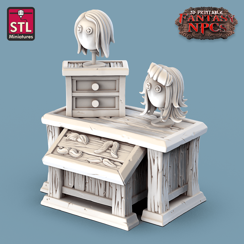 3D Printed STL Miniatures Barber Shop Set Fantasy NPC 28mm - 32mm War Gaming D&D (Online Only)