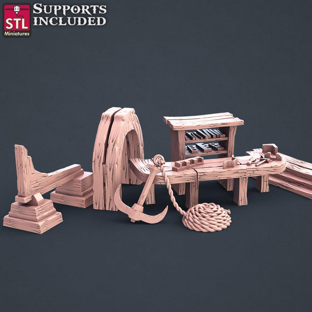 3D Printed STL Miniatures Boat Builder Set 28mm - 32mm War Gaming D&D (Online Only)