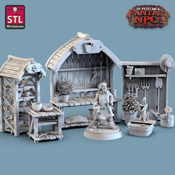3D Printed STL Miniatures Gardener Set Fantasy NPC 28mm - 32mm War Gaming D&D (Online Only)