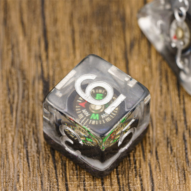 Compass Dice 7-Dice Set Clear w/ Moving Compass Inside Glitter Base Dnd (Online Only)