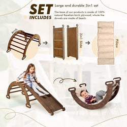 3in1 Montessori Climbing Set: Climbing Arch + Slide Board + Cushion – Chocolate (ONLINE ORDER ONLY)