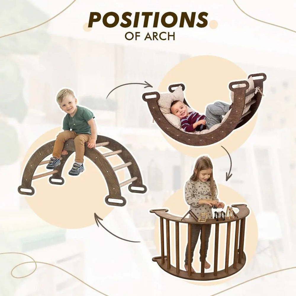 3in1 Montessori Climbing Set: Climbing Arch + Slide Board + Cushion – Chocolate (ONLINE ORDER ONLY)