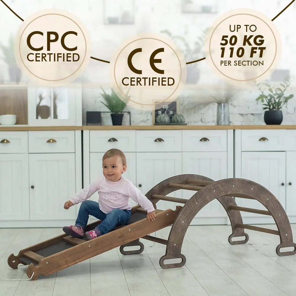 3in1 Montessori Climbing Set: Climbing Arch + Slide Board + Cushion – Chocolate (ONLINE ORDER ONLY)