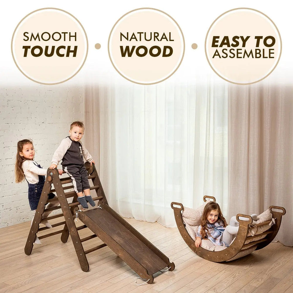 3in1 Montessori Climbing Set: Climbing Arch + Slide Board + Cushion – Chocolate (ONLINE ORDER ONLY)