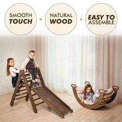 3in1 Montessori Climbing Set: Climbing Arch + Slide Board + Cushion – Chocolate (ONLINE ORDER ONLY)