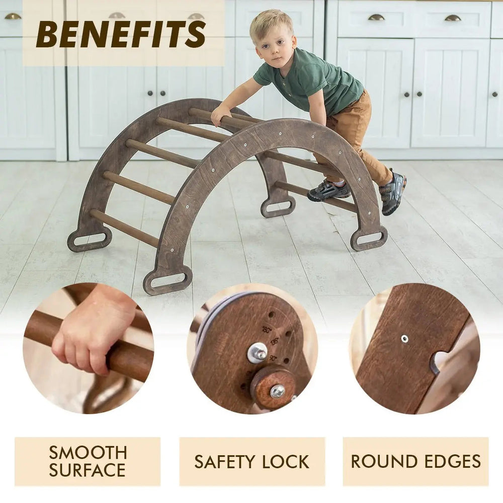 3in1 Montessori Climbing Set: Climbing Arch + Slide Board + Cushion – Chocolate (ONLINE ORDER ONLY)