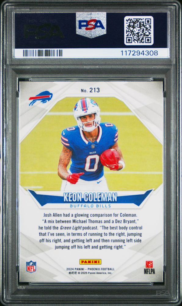 Graded 2024 Panini Phoenix Keon Coleman #213 Lazer Rookie RC Football Card PSA 10 Gem Mint