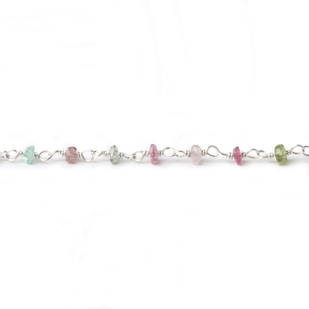 3mm Afghani Tourmaline faceted rondelle Silver .925 Chain by the foot 48 pcs (ONLINE ORDER ONLY)