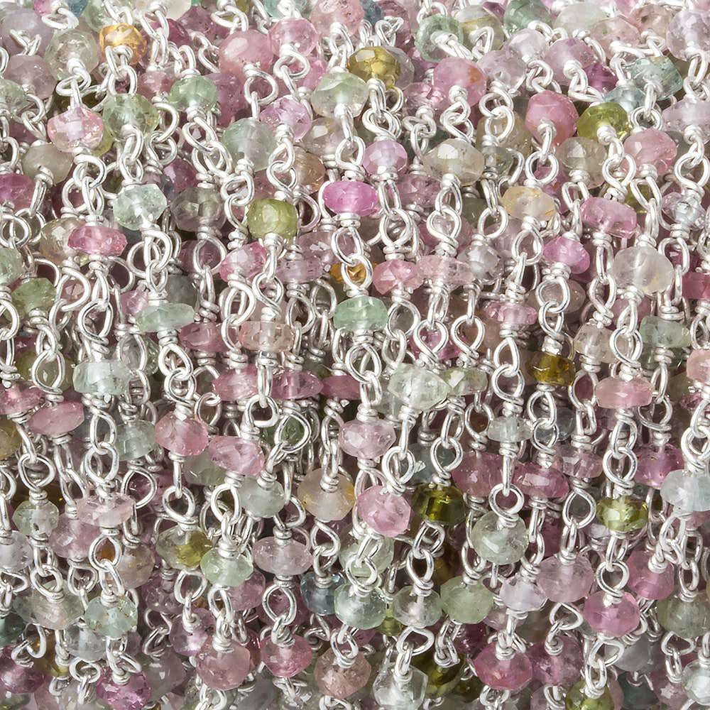 3mm Afghani Tourmaline faceted rondelle Silver .925 Chain by the foot 48 pcs (ONLINE ORDER ONLY)