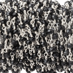 3mm Black Spinel Silver Plated Wire Wrapped Chain