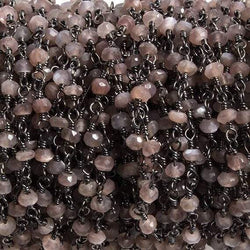 3mm Chocolate Moonstone faceted rondelle Black Gold Chain by the foot 36pcs