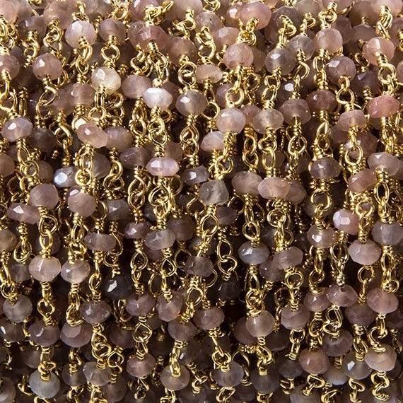 3mm Chocolate Moonstone faceted rondelle Gold plated Chain by the foot 42pcs (ONLINE ORDER ONLY)