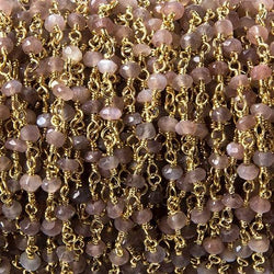 3mm Chocolate Moonstone faceted rondelle Gold plated Chain by the foot 42pcs (ONLINE ORDER ONLY)