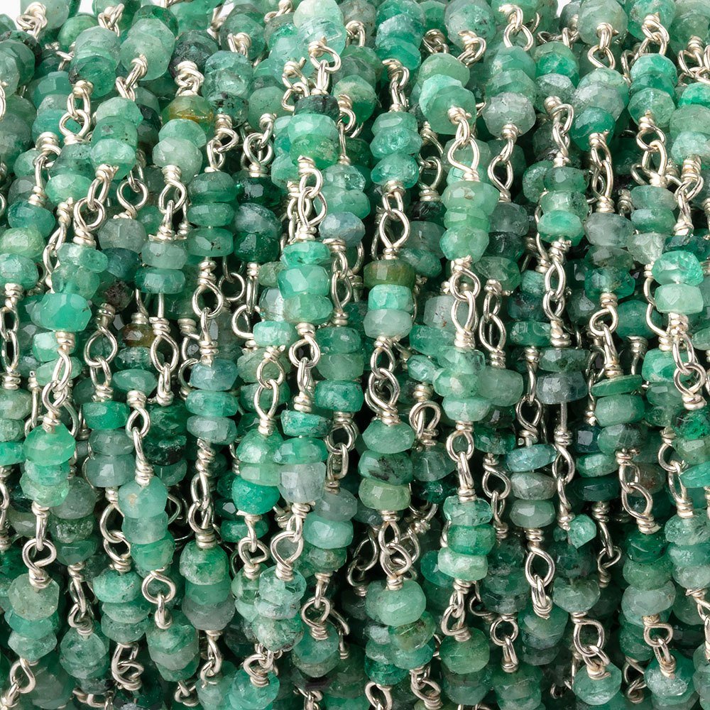 3mm Emerald Faceted Rondelle Trio on .925 Silver Chain (ONLINE ORDER ONLY)