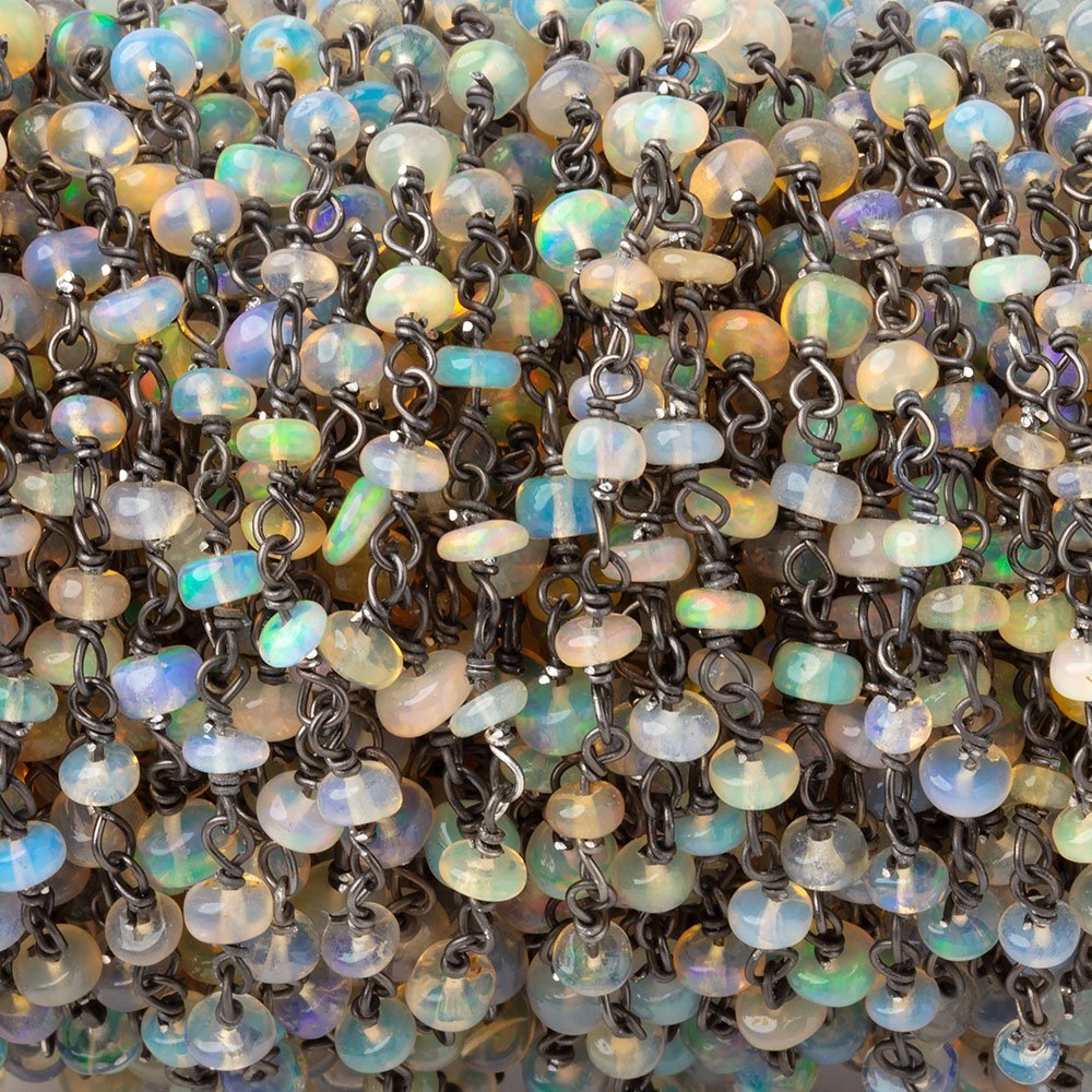 3mm Ethiopian Opal Plain Rondelles on Black Gold over .925 Chain (ONLINE ORDER ONLY)