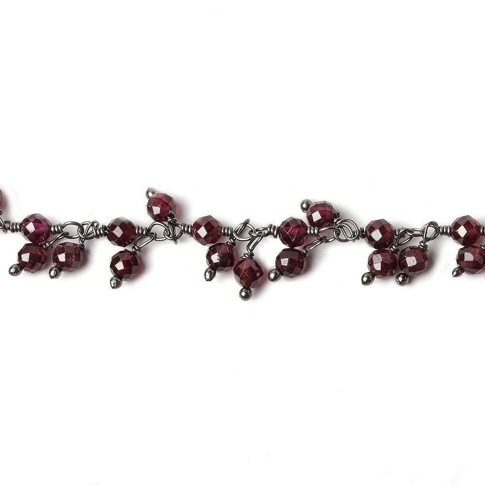 3mm Garnet micro-faceted round Black Gold Dangling Chain by the foot (ONLINE ORDER ONLY)