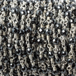 3mm Hematite faceted round Silver plated chain by the foot 34 pieces