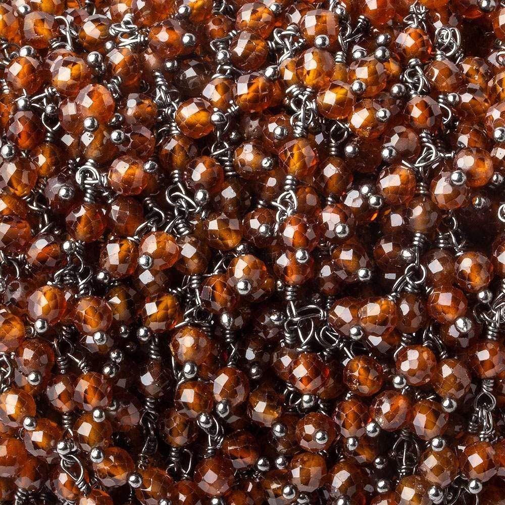 3.5mm Hessonite Garnet microfaceted round Black Gold Dangling Chain by the foot (ONLINE ORDER ONLY)