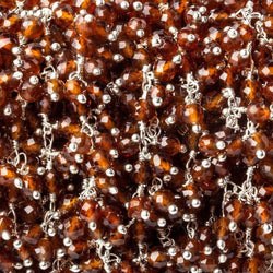 3.5mm Hessonite Garnet microfaceted round Silver Dangling Chain by the foot (ONLINE ORDER ONLY)
