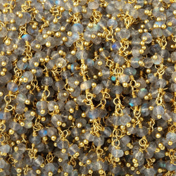 3mm Labradorite Faceted Rondelles on Gold Plated Dangling Chain (ONLINE ORDER ONLY)