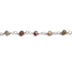 3mm Matte Tourmaline faceted rondelle Silver plated Chain by the foot 35 beads (ONLINE ORDER ONLY)