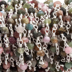 3mm Matte Tourmaline faceted rondelle Silver plated Chain by the foot 35 beads (ONLINE ORDER ONLY)
