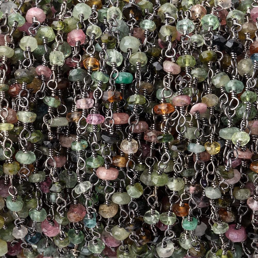 3mm Multi Color Tourmaline Faceted Rondelle Black Gold .925 Silver Chain by the foot (ONLINE ORDER ONLY)