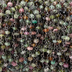 3mm Multi Color Tourmaline Faceted Rondelle Black Gold .925 Silver Chain by the foot (ONLINE ORDER ONLY)