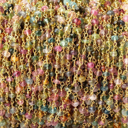 3mm Multi Color Tourmaline Faceted Rondelles on Vermeil Hand-Wrapped Chain
