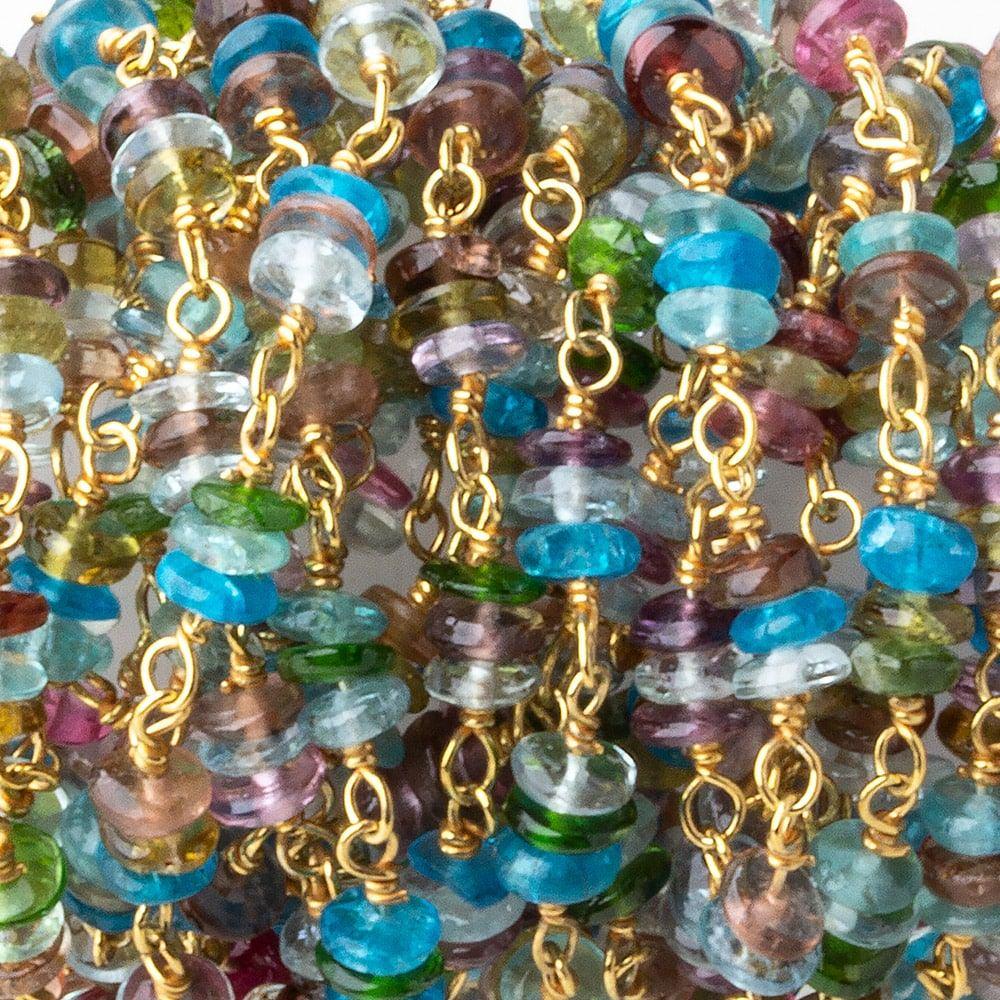 3mm Multi Gemstone plain rondelle clusters Gold Chain by the foot 99 beads (ONLINE ORDER ONLY)