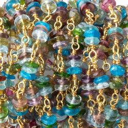 3mm Multi Gemstone plain rondelle clusters Gold Chain by the foot 99 beads (ONLINE ORDER ONLY)
