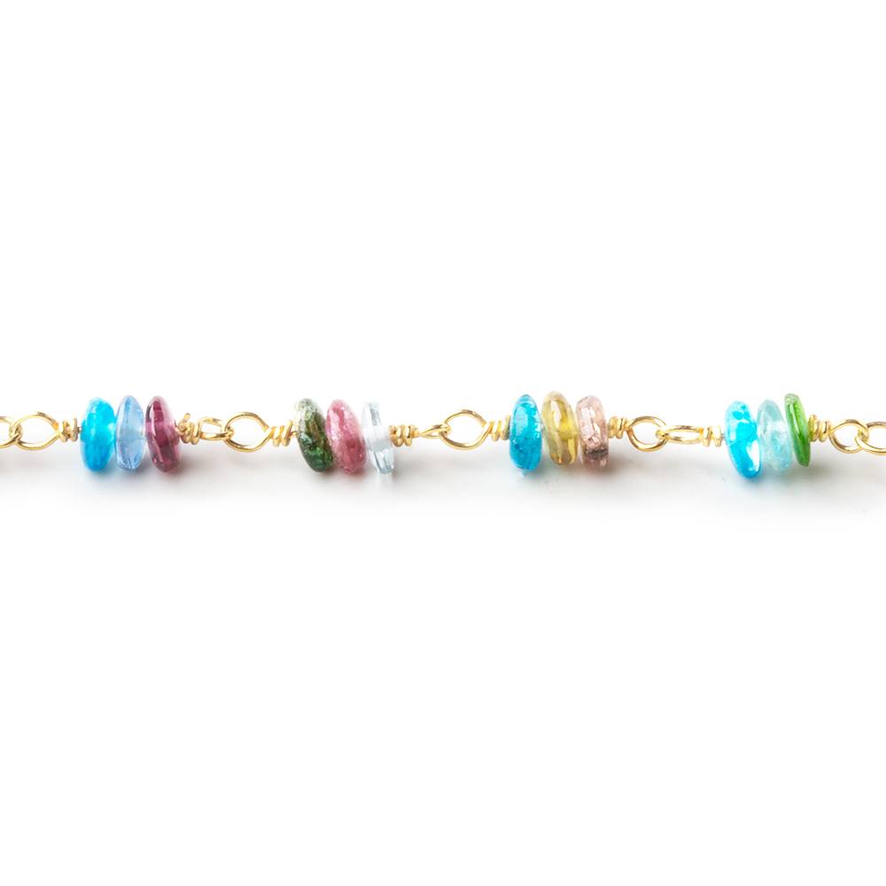 3mm Multi Gemstone plain rondelle clusters Gold Chain by the foot 99 beads (ONLINE ORDER ONLY)