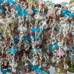 3mm Multi Gemstone plain rondelle Silver .925 Chain by the foot 45 pieces (ONLINE ORDER ONLY)