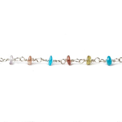 3mm Multi Gemstone plain rondelle Silver .925 Chain by the foot 45 pieces (ONLINE ORDER ONLY)