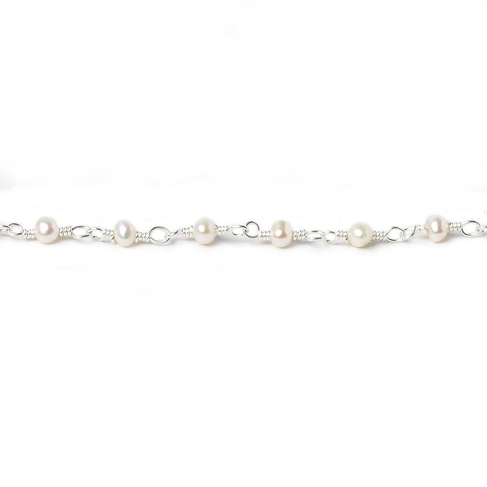 3mm Off White Baroque Freshwater Pearl .925 Silver Chain by the foot (ONLINE ORDER ONLY)