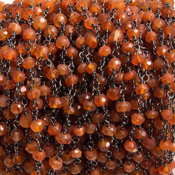 3mm Carnelian faceted rondelle Black Gold Chain by the foot 36 pieces (ONLINE ORDER ONLY)