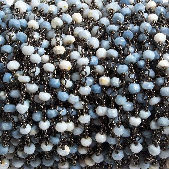 3mm Owyhee Denim Blue Opal faceted rondelle Black Gold Chain by the foot 36 pieces (ONLINE ORDER ONLY)