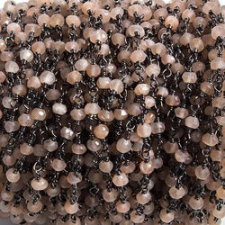 3mm Peach Moonstone faceted rondelle Black Gold Chain by the foot 36 pieces