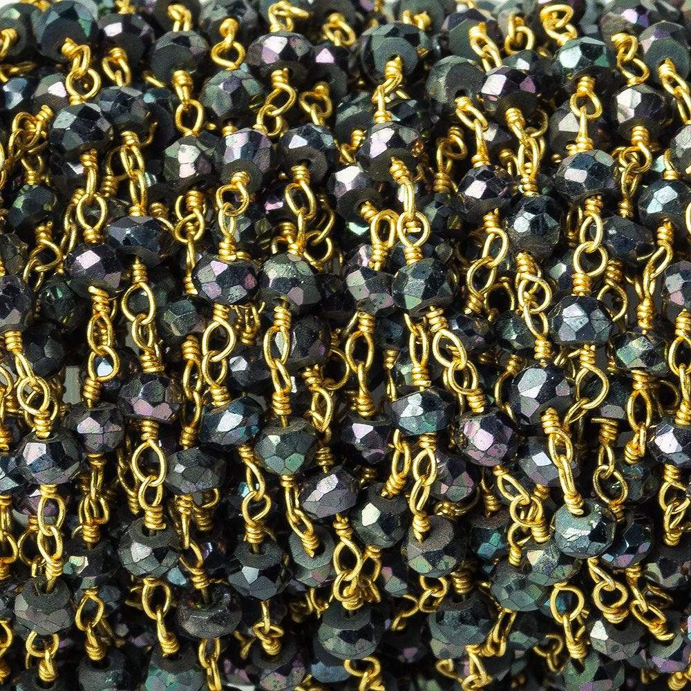 3mm Peacock Mystic Black Spinel rondelle Gold plated Chain by the foot 40pc (ONLINE ORDER ONLY)