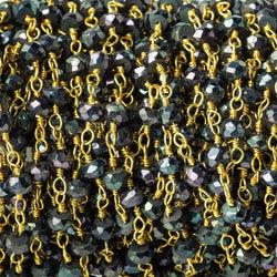 3mm Peacock Mystic Black Spinel rondelle Gold plated Chain by the foot 40pc (ONLINE ORDER ONLY)