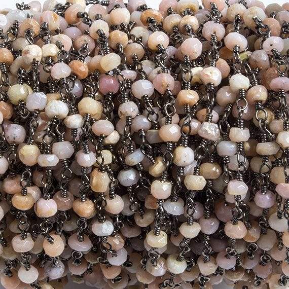 3mm Pink Peruvian Opal faceted rondelle Black Gold Chain by the foot 36 pieces (ONLINE ORDER ONLY)