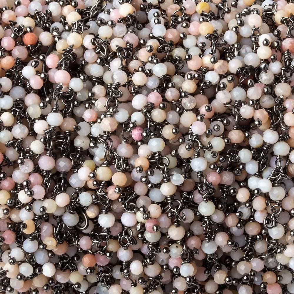 3mm Pink Peruvian Opal micro faceted round Black Gold Dangling Chain by the foot (ONLINE ORDER ONLY)